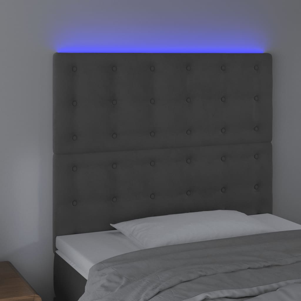 vidaXL Tête de lit à LED Gris foncé 100x5x118/128 cm Velours