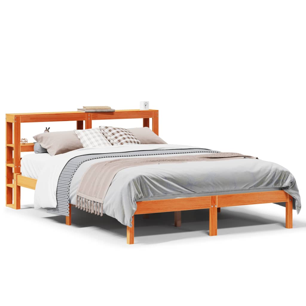 vidaXL Cadre de lit et tête de lit sans matelas cire marron 140x190 cm