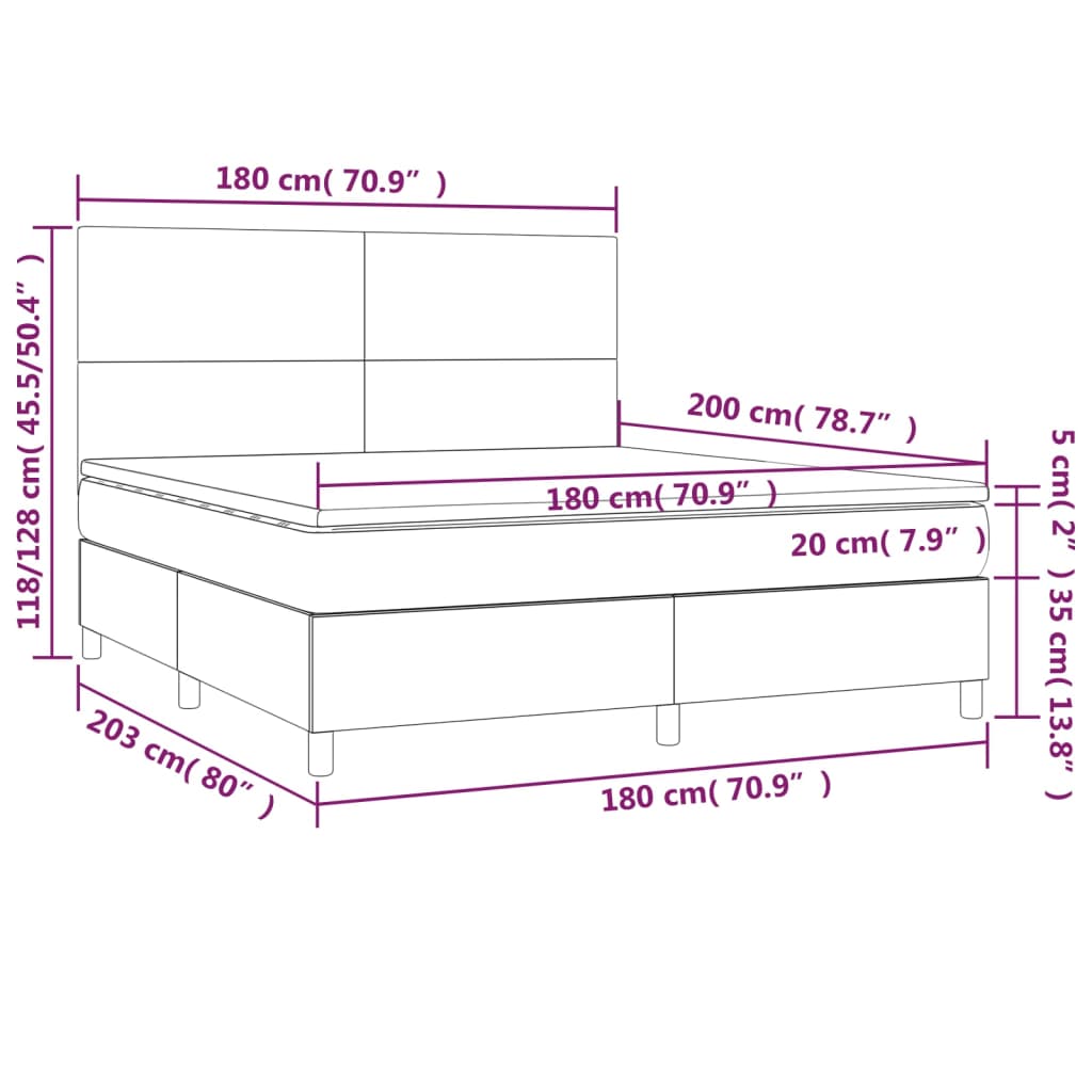 vidaXL Sommier à lattes de lit avec matelas et LED Blanc 180x200 cm