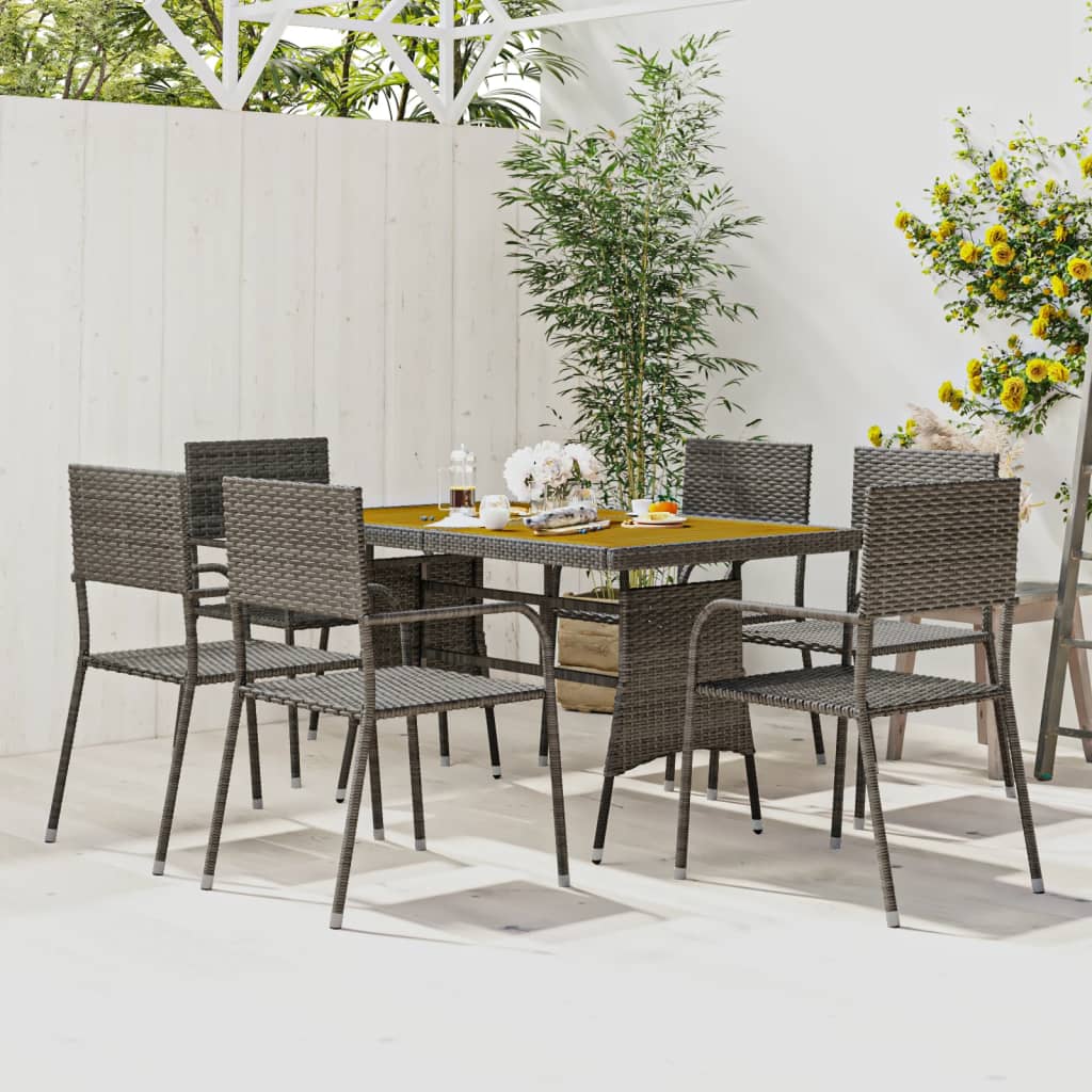 vidaXL Mobilier à dîner d'extérieur 7 pcs Résine tressée Gris