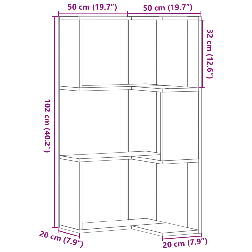 vidaXL Bibliothèque d'angle à 3 niveaux blanc bois d'ingénierie