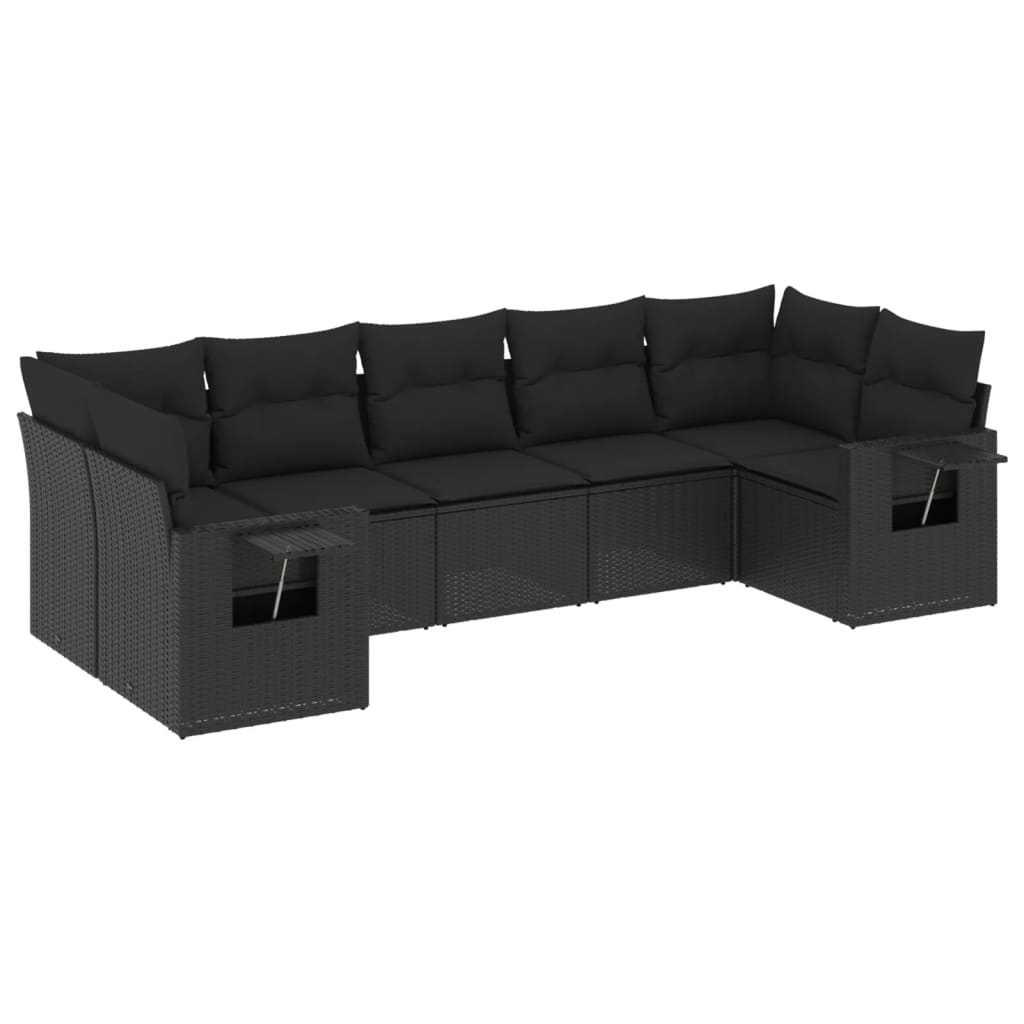 vidaXL Salon de jardin 7 pcs avec coussins noir résine tressée