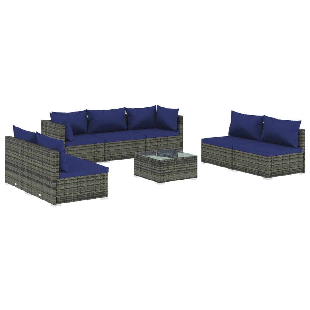 vidaXL Salon de jardin 8 pcs avec coussins Résine tressée Gris