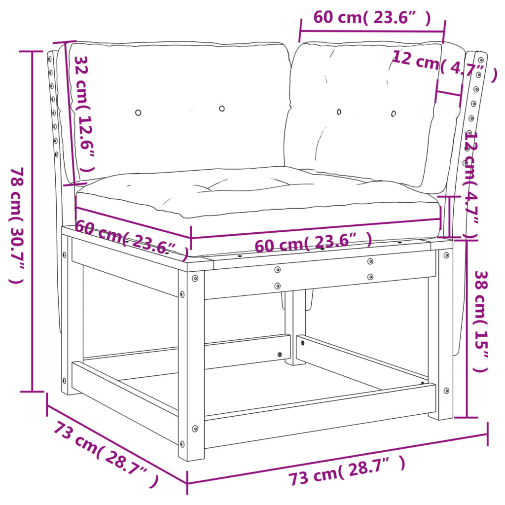 vidaXL Canapé d'angle de jardin avec coussins bois de pin imprégné