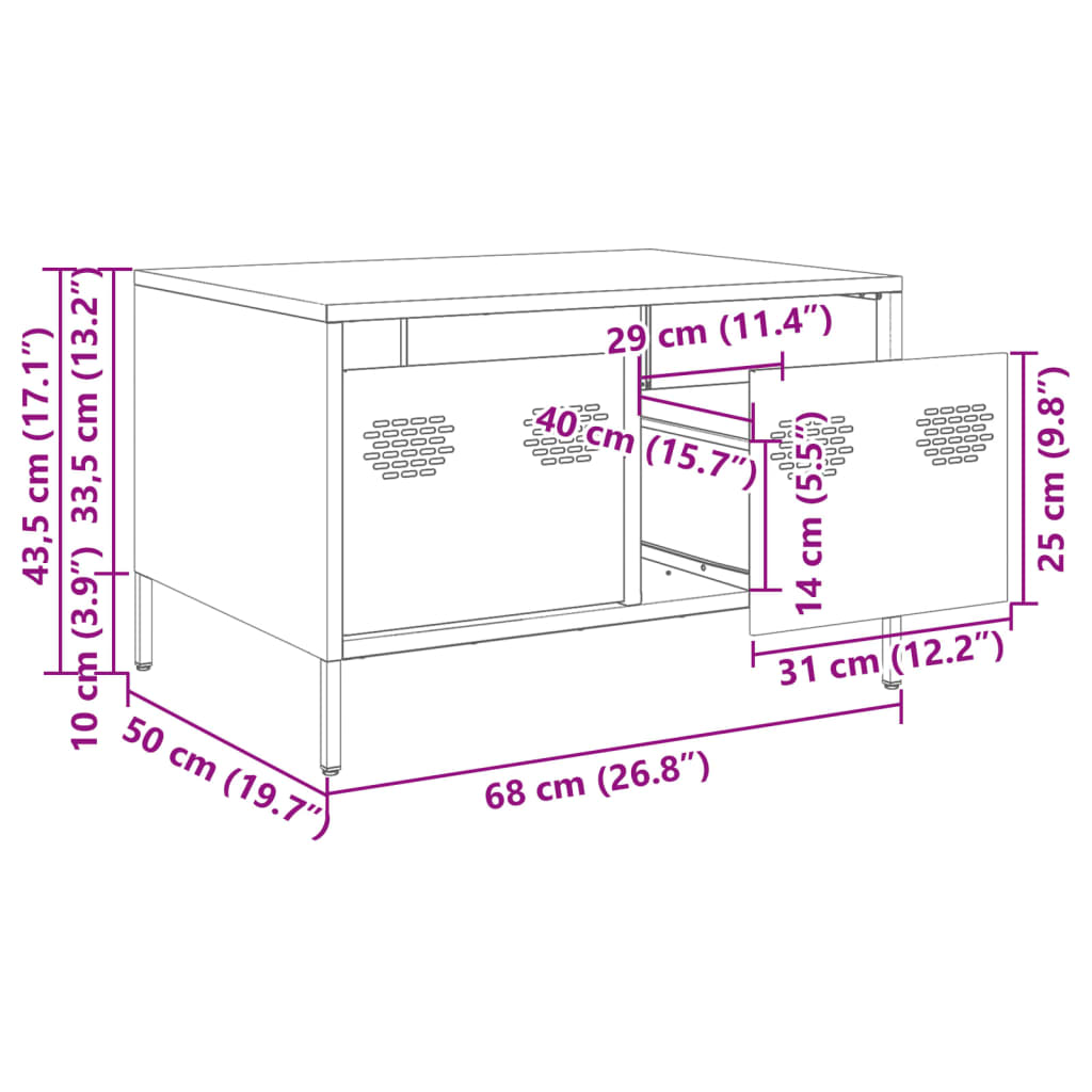 vidaXL Meuble TV rose 68x50x43,5 cm acier laminé à froid