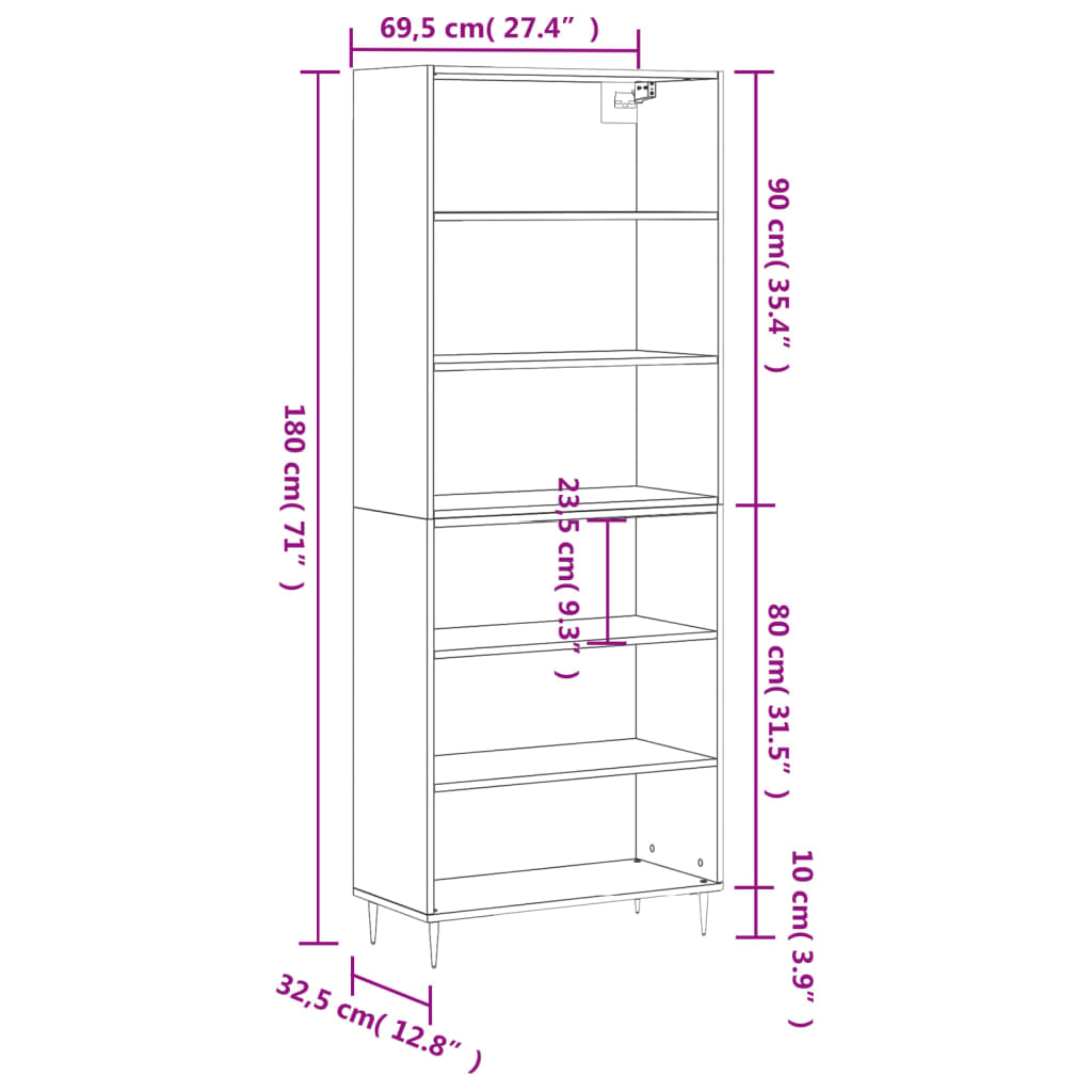 vidaXL Buffet chêne marron 69,5x32,5x180 cm bois d'ingénierie