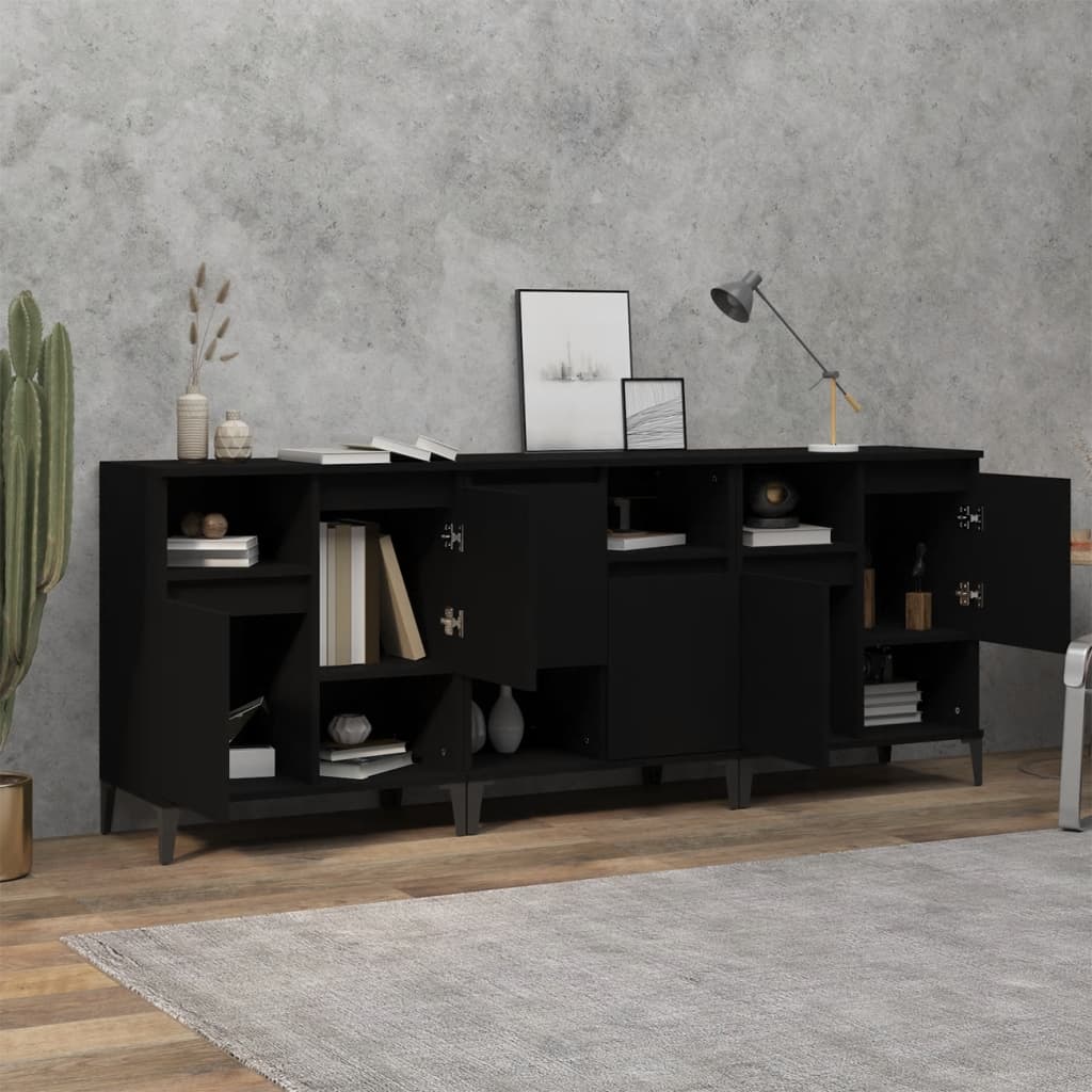 vidaXL Buffets 3 pcs noir 60x35x70 cm bois d'ingénierie