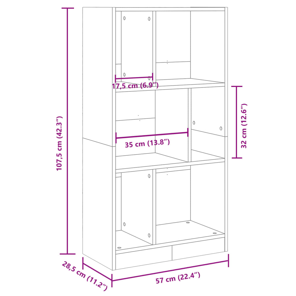 vidaXL Bibliothèque chêne sonoma 57x28,5x107,5 cm bois d'ingénierie