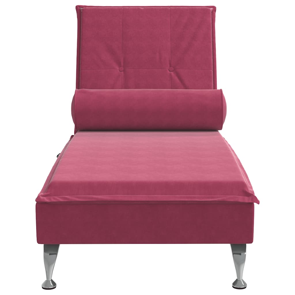 vidaXL Chaise longue de massage avec traversin rouge bordeaux velours