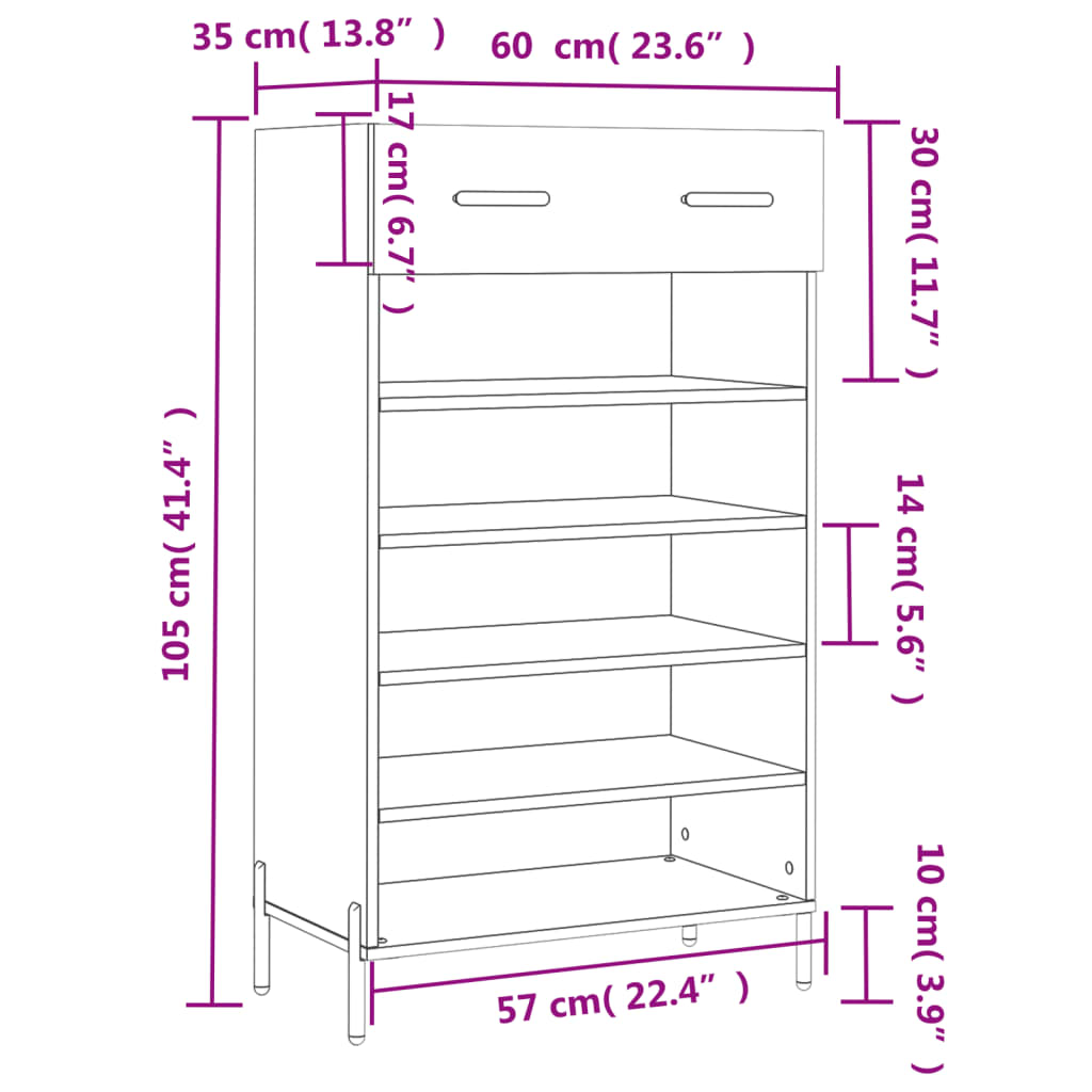 vidaXL Armoire à chaussure Blanc brillant 60x35x105 cm Bois ingénierie