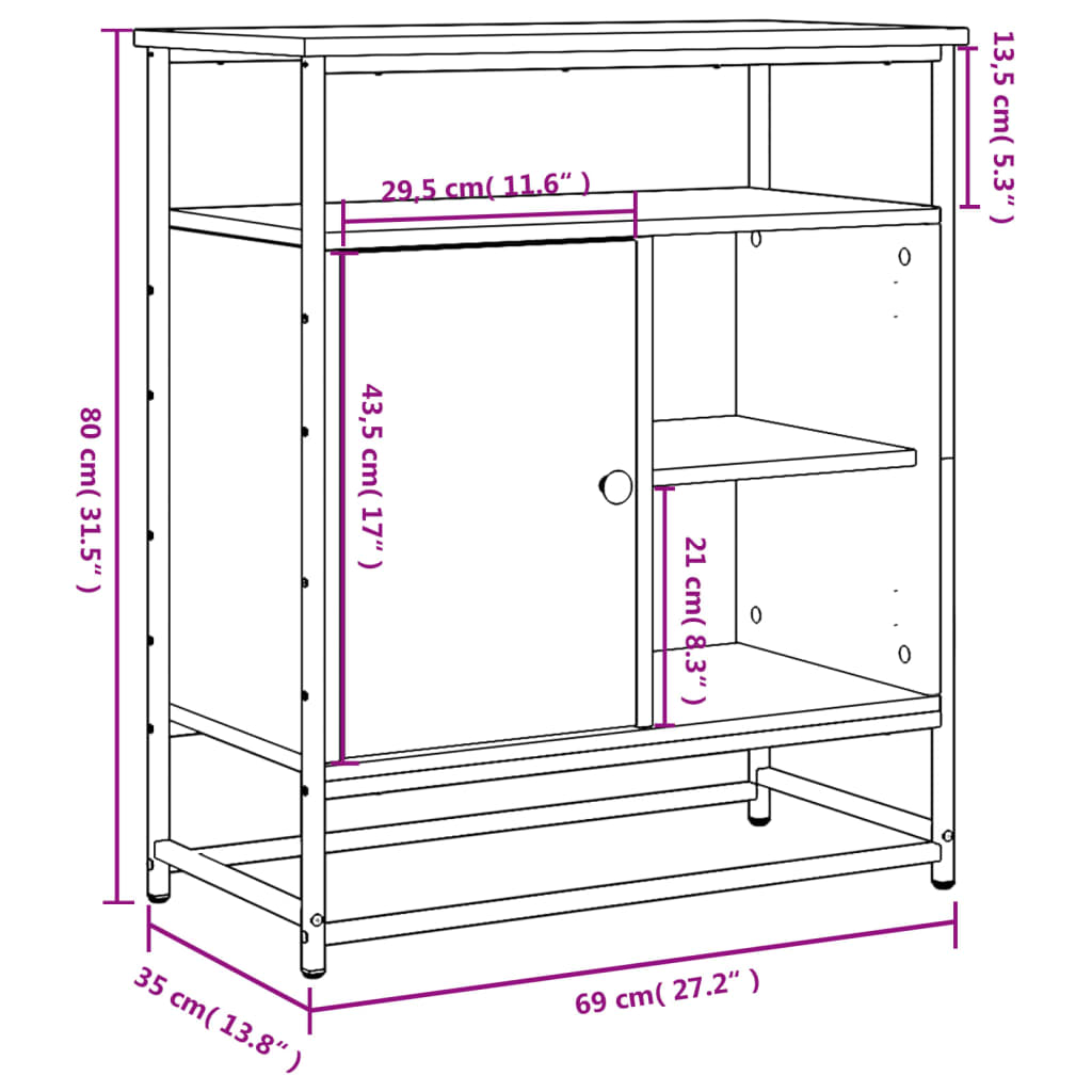 vidaXL Buffet noir 69x35x80 cm bois d'ingénierie