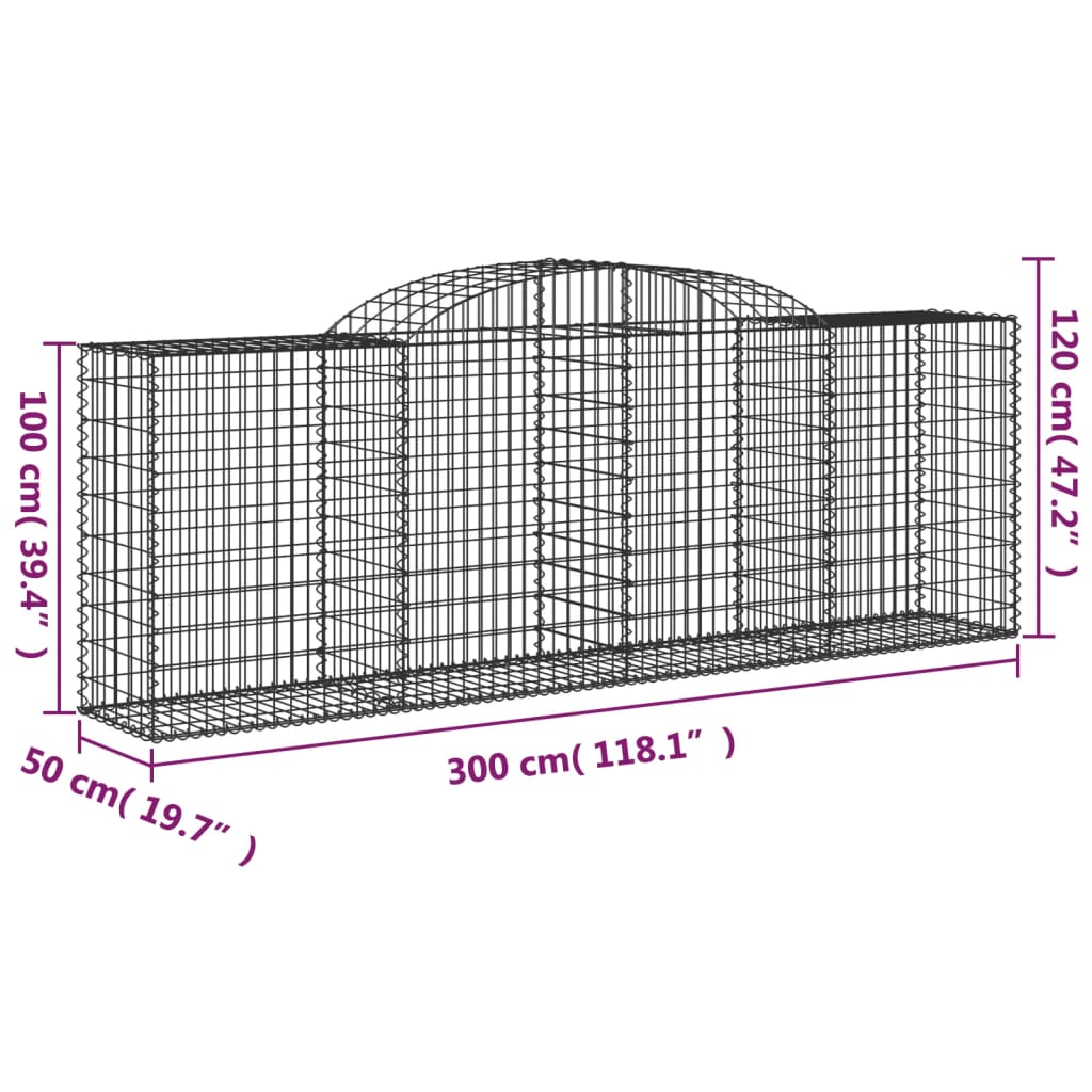 vidaXL Paniers à gabions arqués 20 pcs 300x50x100/120 cm fer galvanisé