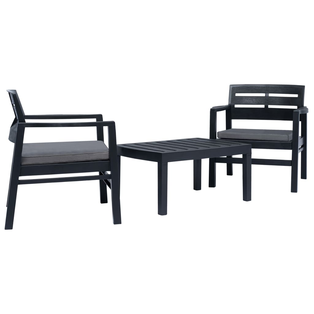 vidaXL Salon de jardin 3 pcs Plastique Anthracite