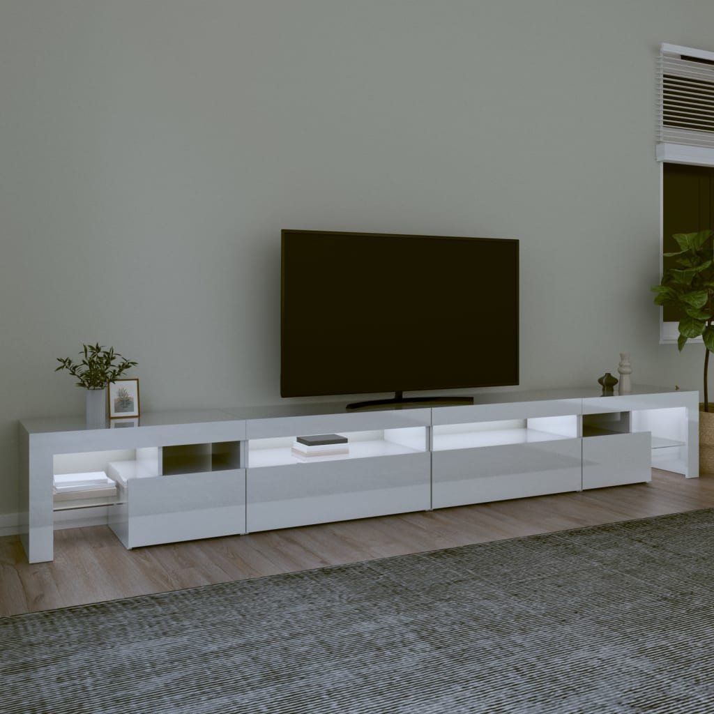 vidaXL Meuble TV avec lumières LED Blanc brillant 290x36,5x40 cm