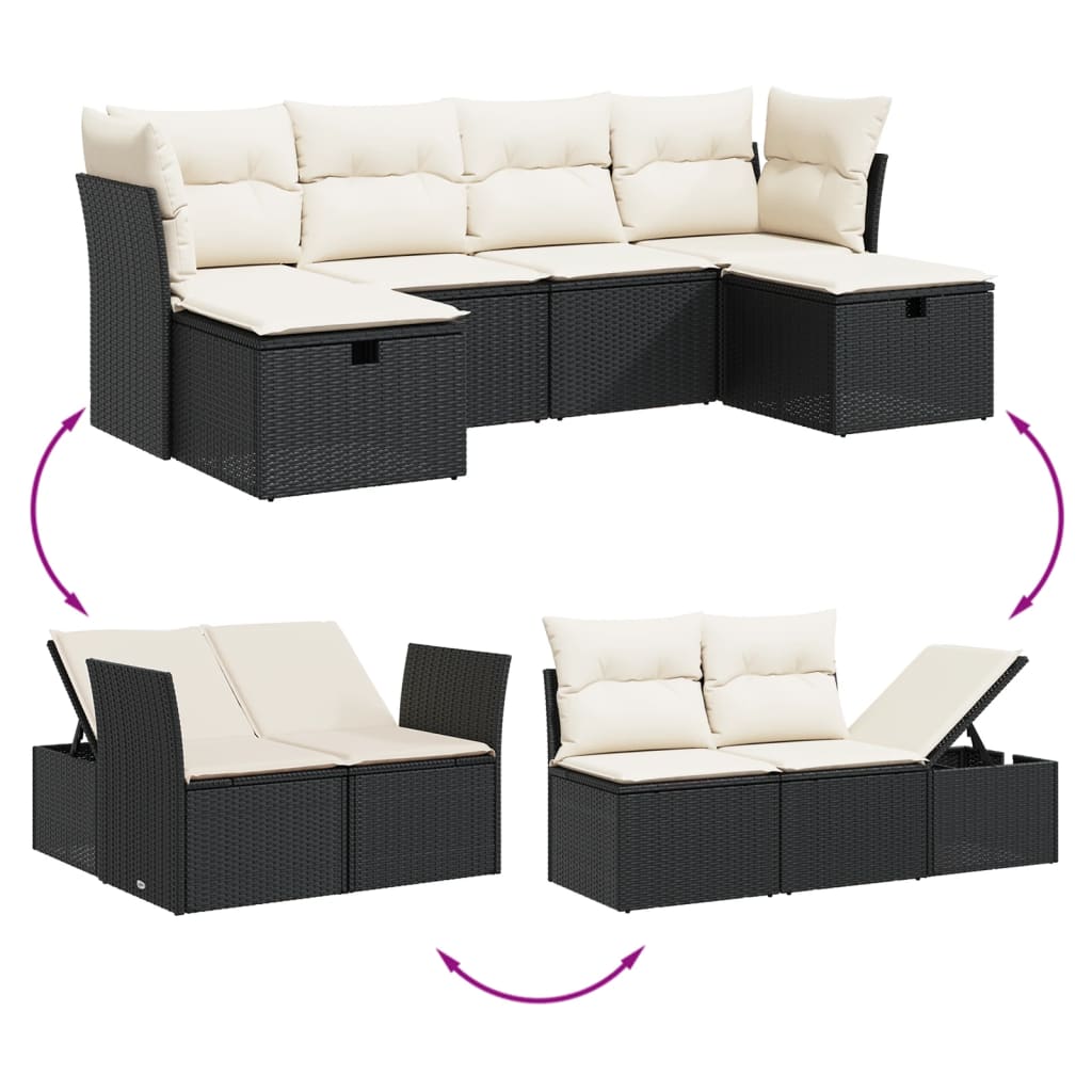 vidaXL Salon de jardin 6 pcs avec coussins noir résine tressée