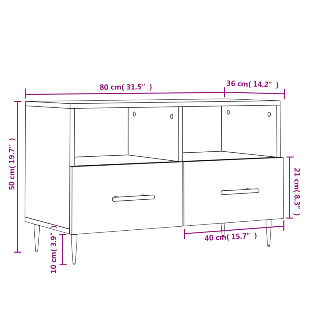 vidaXL Meuble TV Blanc brillant 80x36x50 cm Bois d'ingénierie