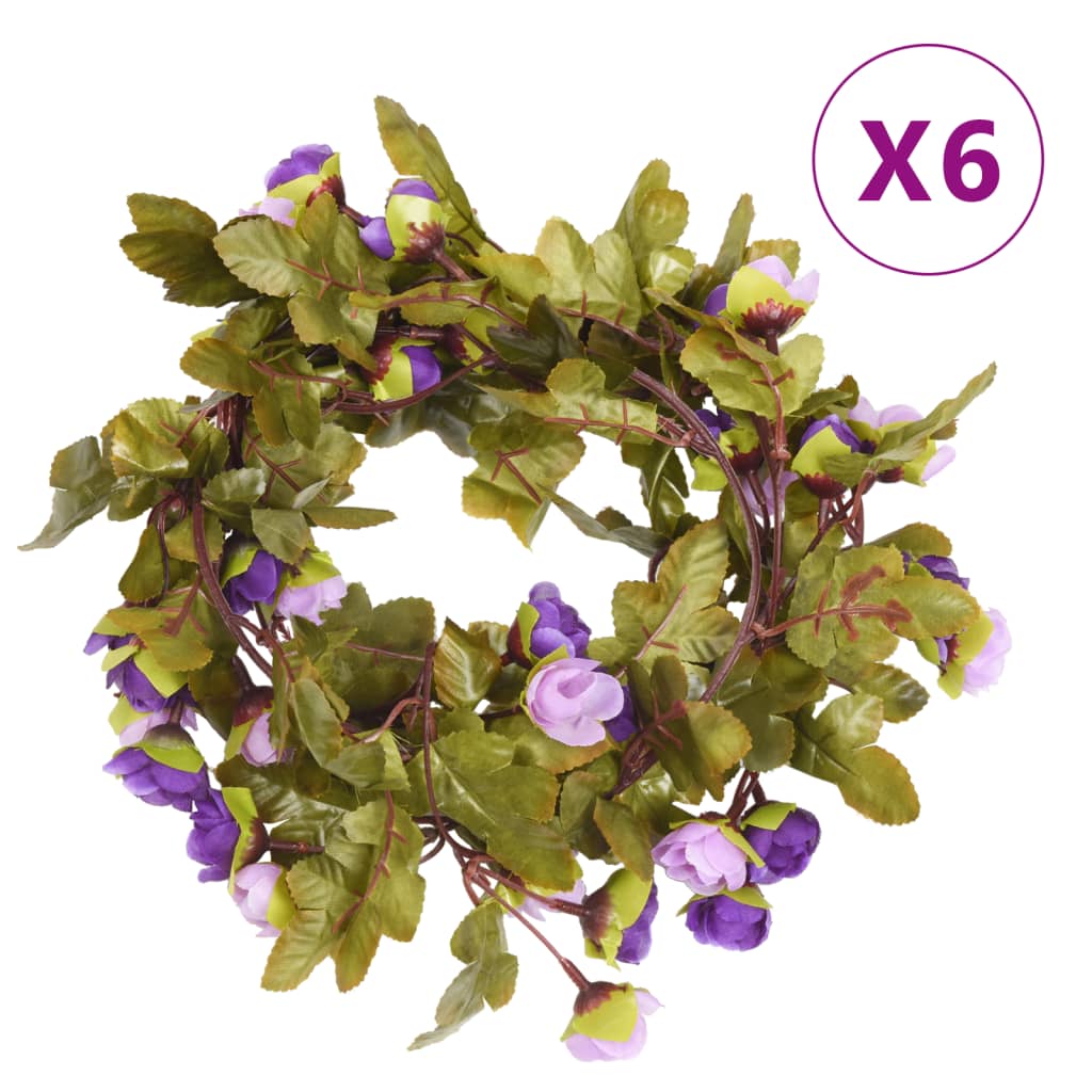 vidaXL Guirlandes de fleurs de Noël 6 pcs violet clair 215 cm