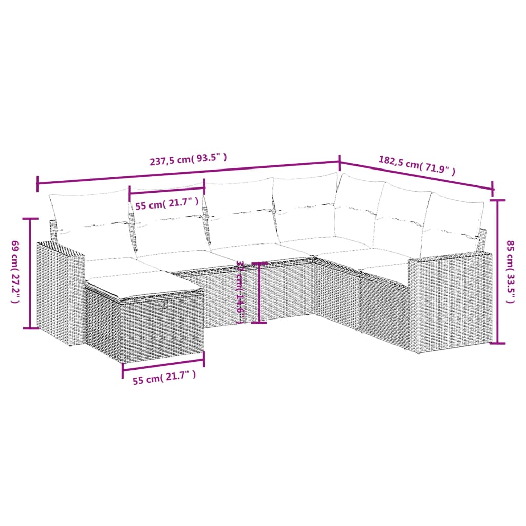 vidaXL Salon de jardin avec coussins 7pcs mélange beige résine tressée