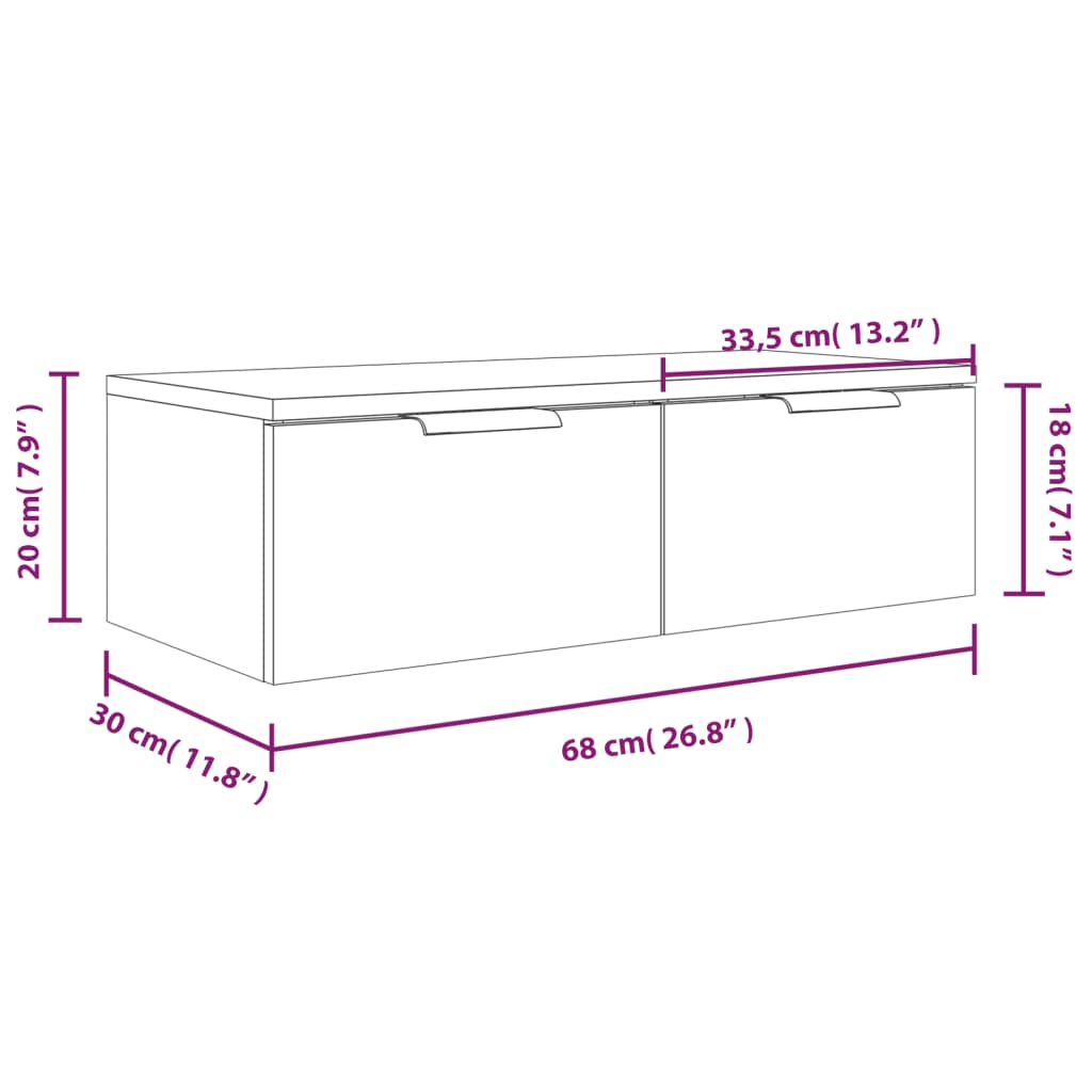 vidaXL Armoires murales 2pcs Chêne sonoma 68x30x20cm Bois d'ingénierie