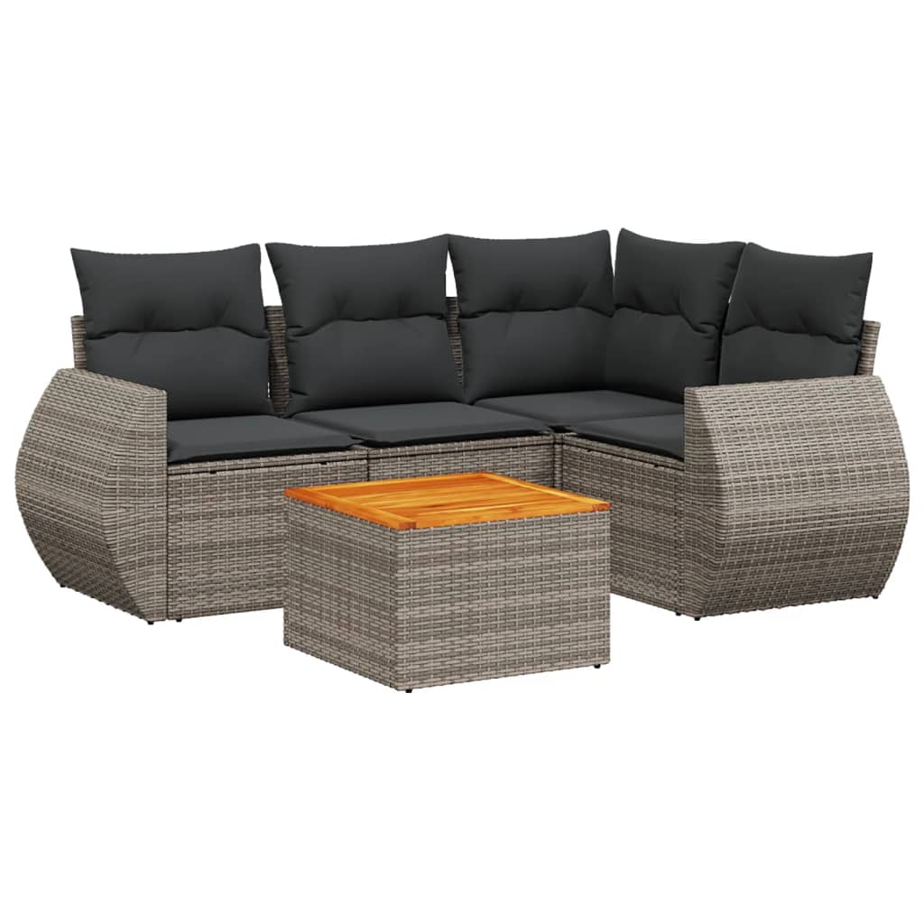 vidaXL Salon de jardin 5 pcs avec coussins gris résine tressée