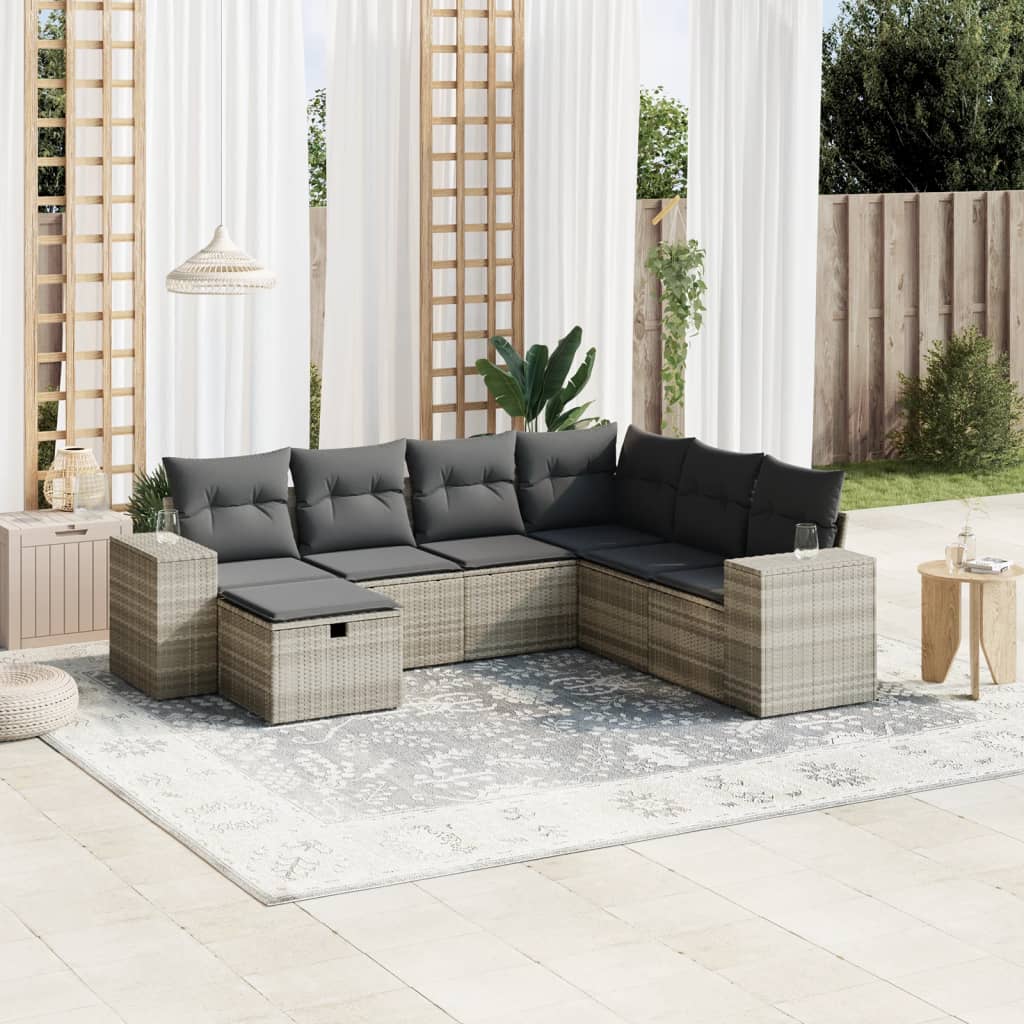 vidaXL Salon de jardin avec coussins 7 pcs gris clair résine tressée