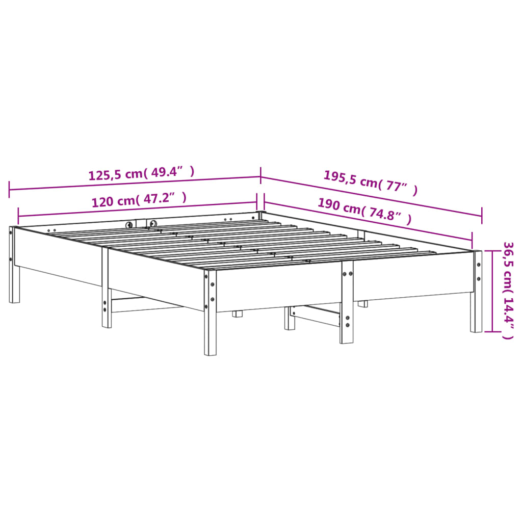 vidaXL Cadre de lit sans matelas blanc 120x190 cm bois de pin massif