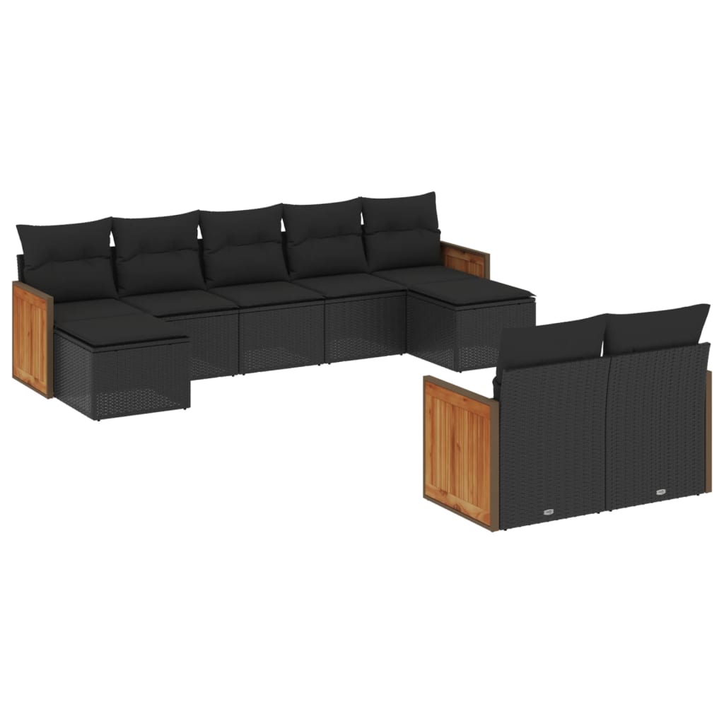 vidaXL Salon de jardin 9 pcs avec coussins noir résine tressée