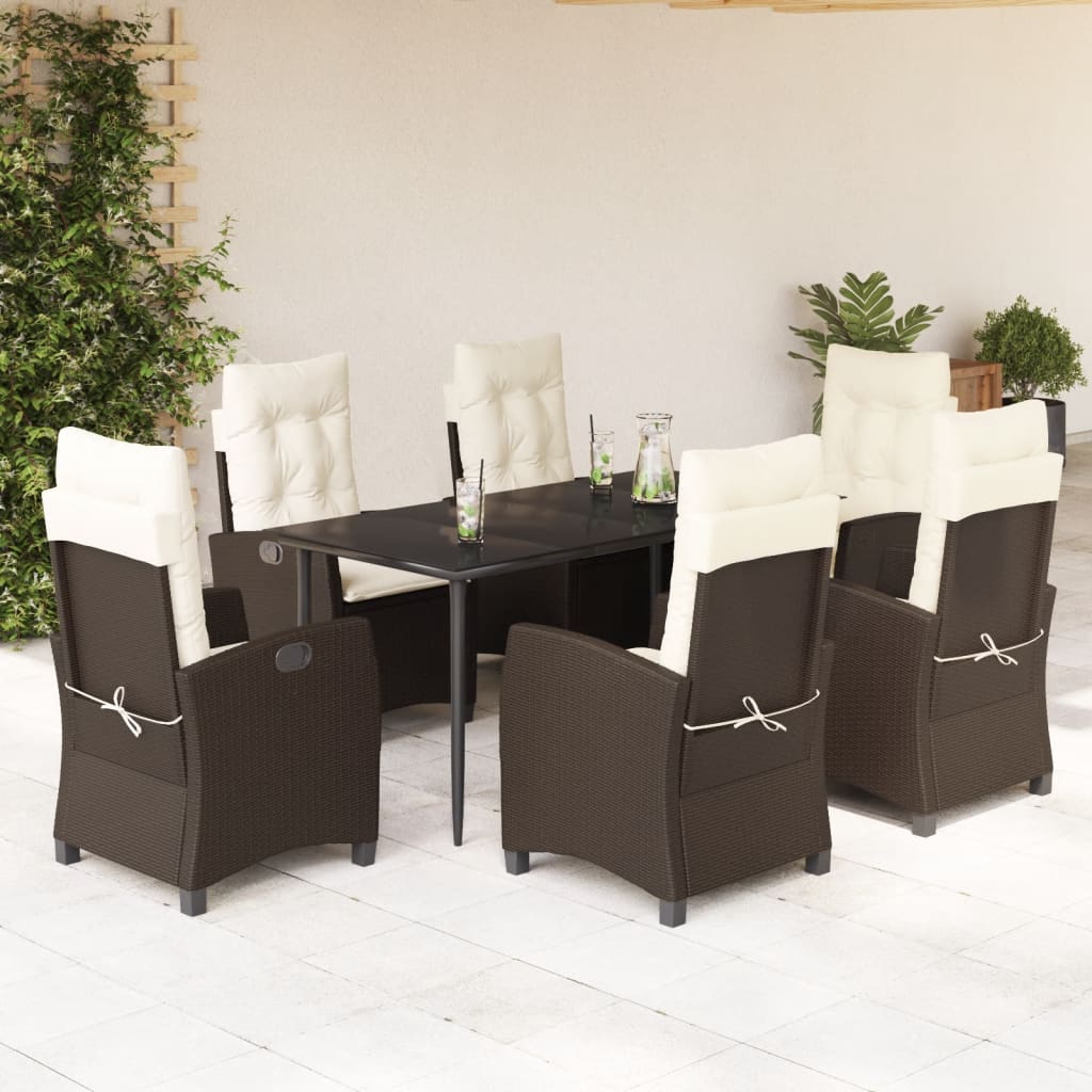 vidaXL Ensemble à manger de jardin et coussins 7 pcs marron rotin