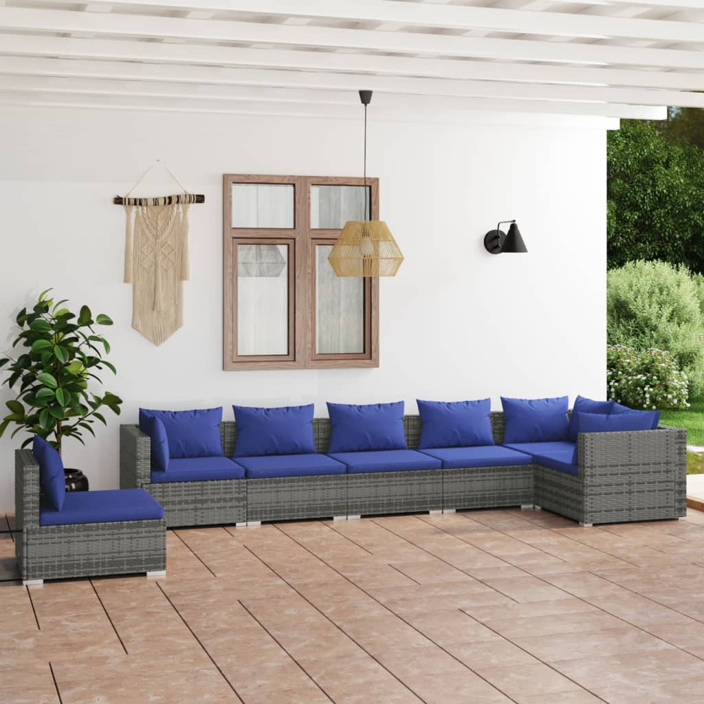 vidaXL Salon de jardin 7 pcs avec coussins résine tressée gris