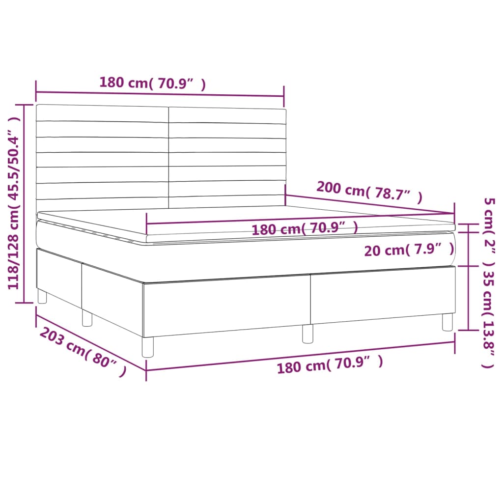 vidaXL Sommier à lattes de lit et matelas et LED Noir 180x200 cm Tissu