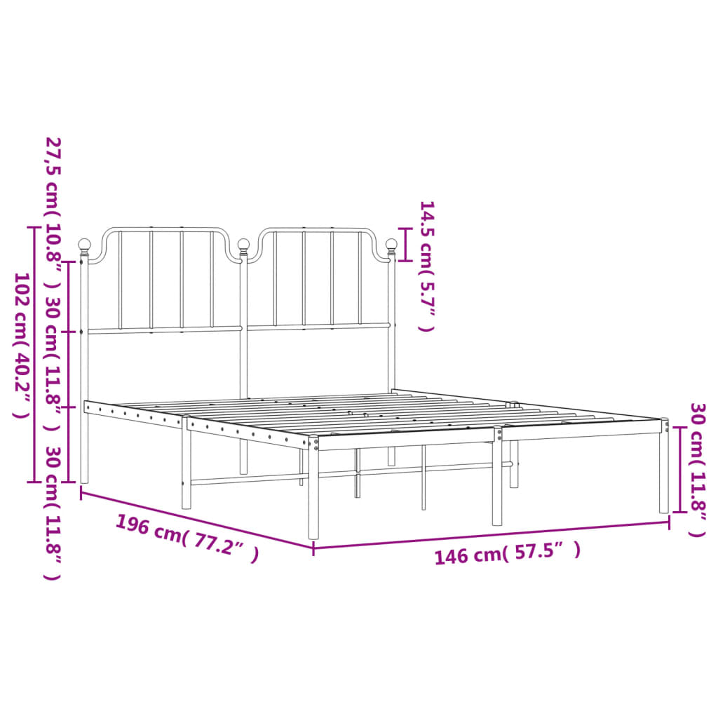 vidaXL Cadre de lit métal sans matelas et tête de lit blanc 140x190 cm