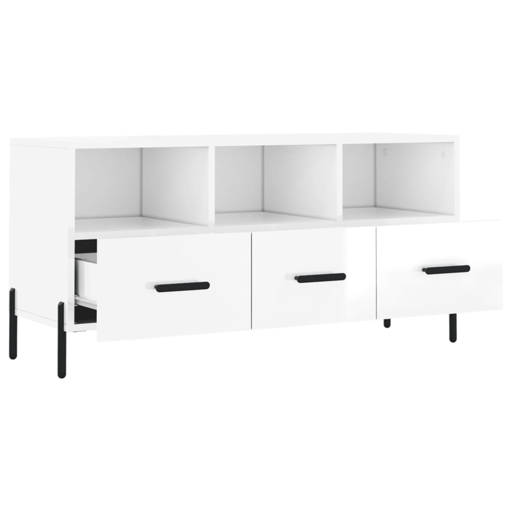 vidaXL Meuble TV Blanc brillant 102x36x50 cm Bois d'ingénierie