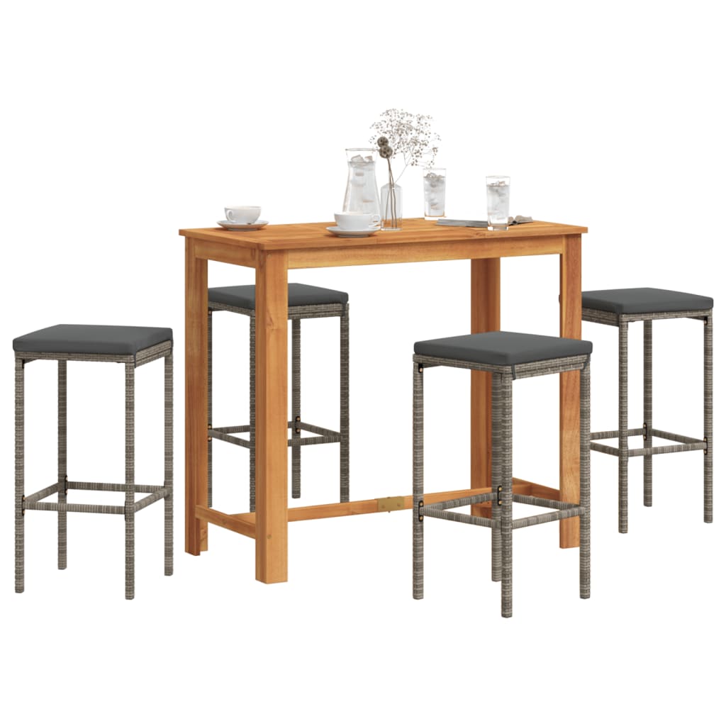 vidaXL Ensemble de bar de jardin 5 pcs gris bois massif acacia rotin