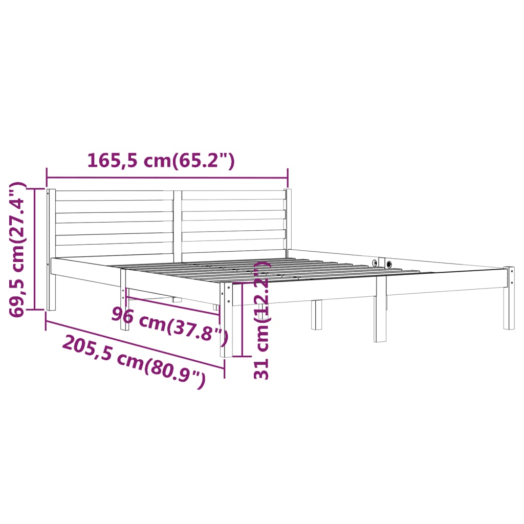 vidaXL Cadre de lit Bois de pin massif 160x200 cm Noir