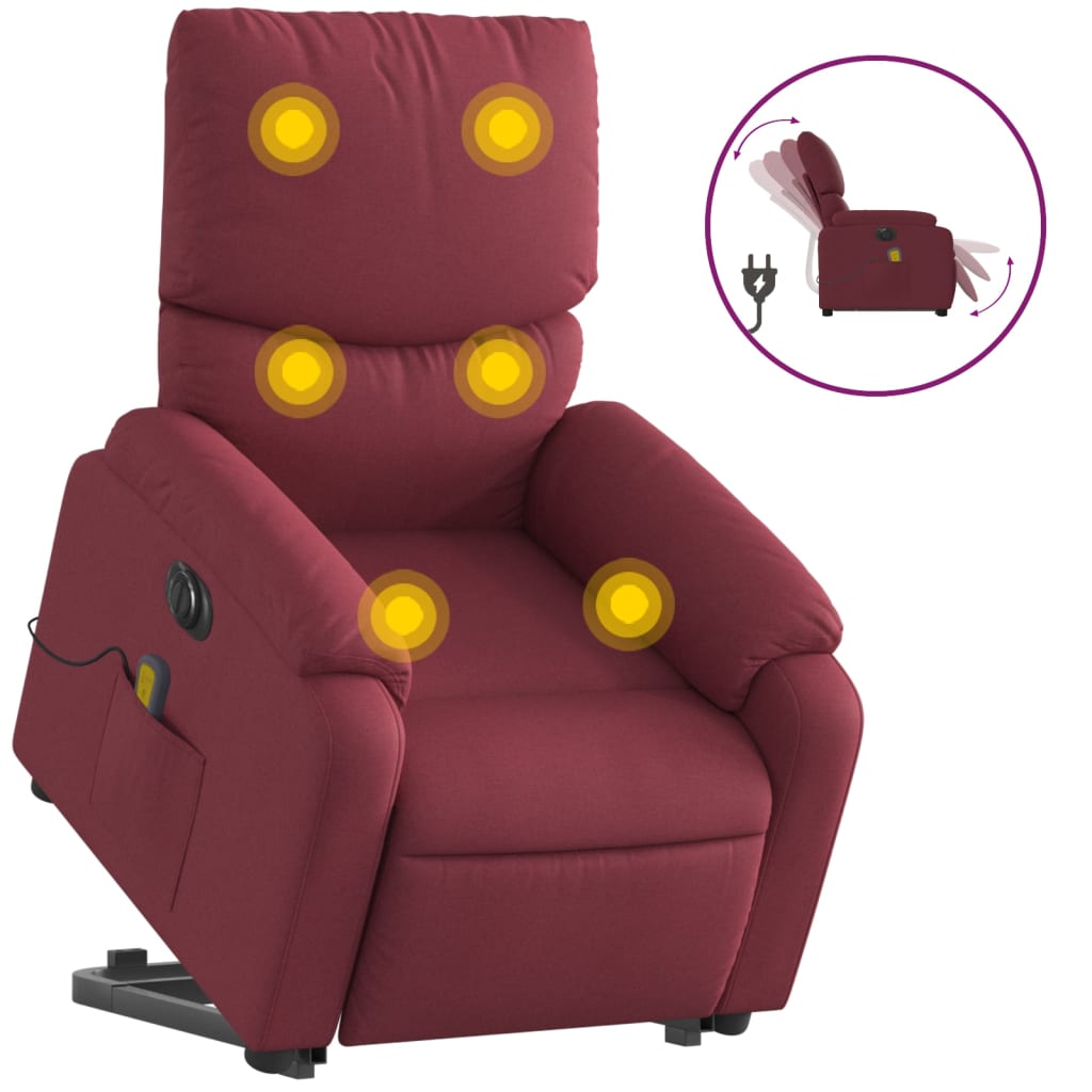 vidaXL Fauteuil inclinable de massage électrique Rouge bordeaux Tissu