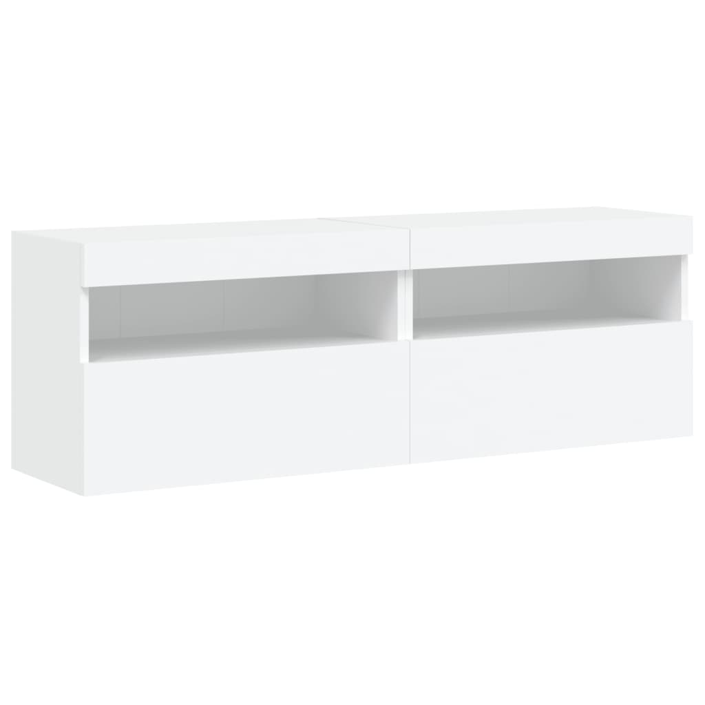 vidaXL Meubles TV muraux avec lumières LED 2 pcs blanc 60x30x40 cm