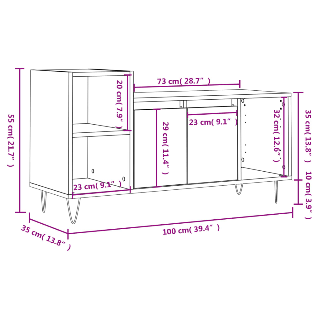 vidaXL Meuble TV Sonoma gris 100x35x55 cm Bois d'ingénierie