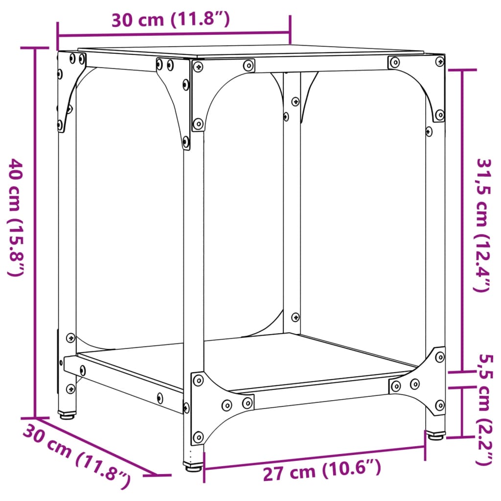 vidaXL Table basse avec dessus en verre transparent 30x30x40 cm acier