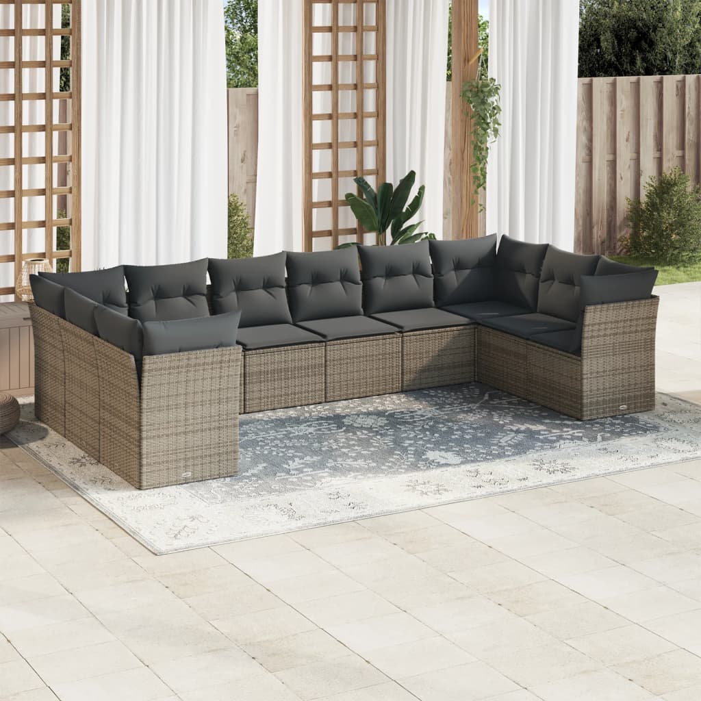 vidaXL Salon de jardin avec coussins 10 pcs gris résine tressée