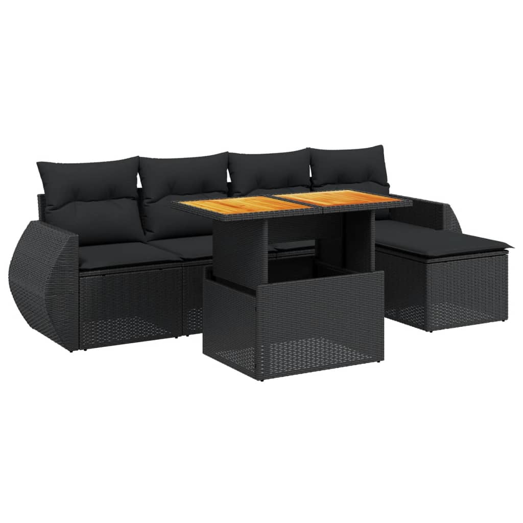 vidaXL Salon de jardin 6 pcs avec coussins noir résine tressée