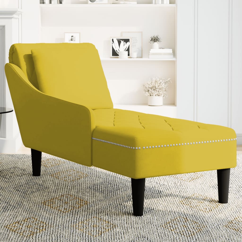 vidaXL Fauteuil long avec coussin et accoudoir droit jaune velours