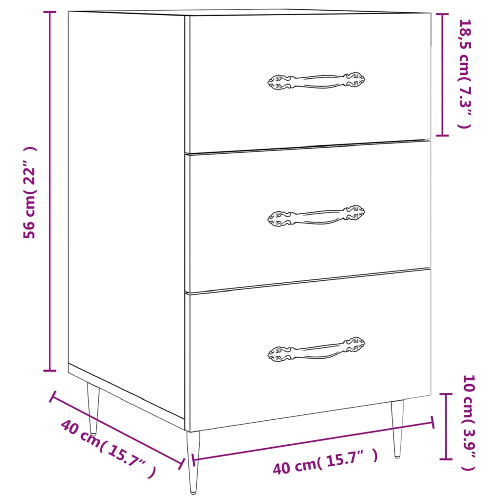 vidaXL Table de chevet blanc brillant 40x40x66 cm bois d'ingénierie