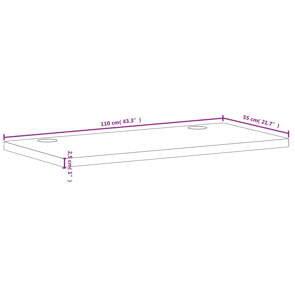 vidaXL Dessus de bureau 110x55x2,5 cm bois massif de hêtre