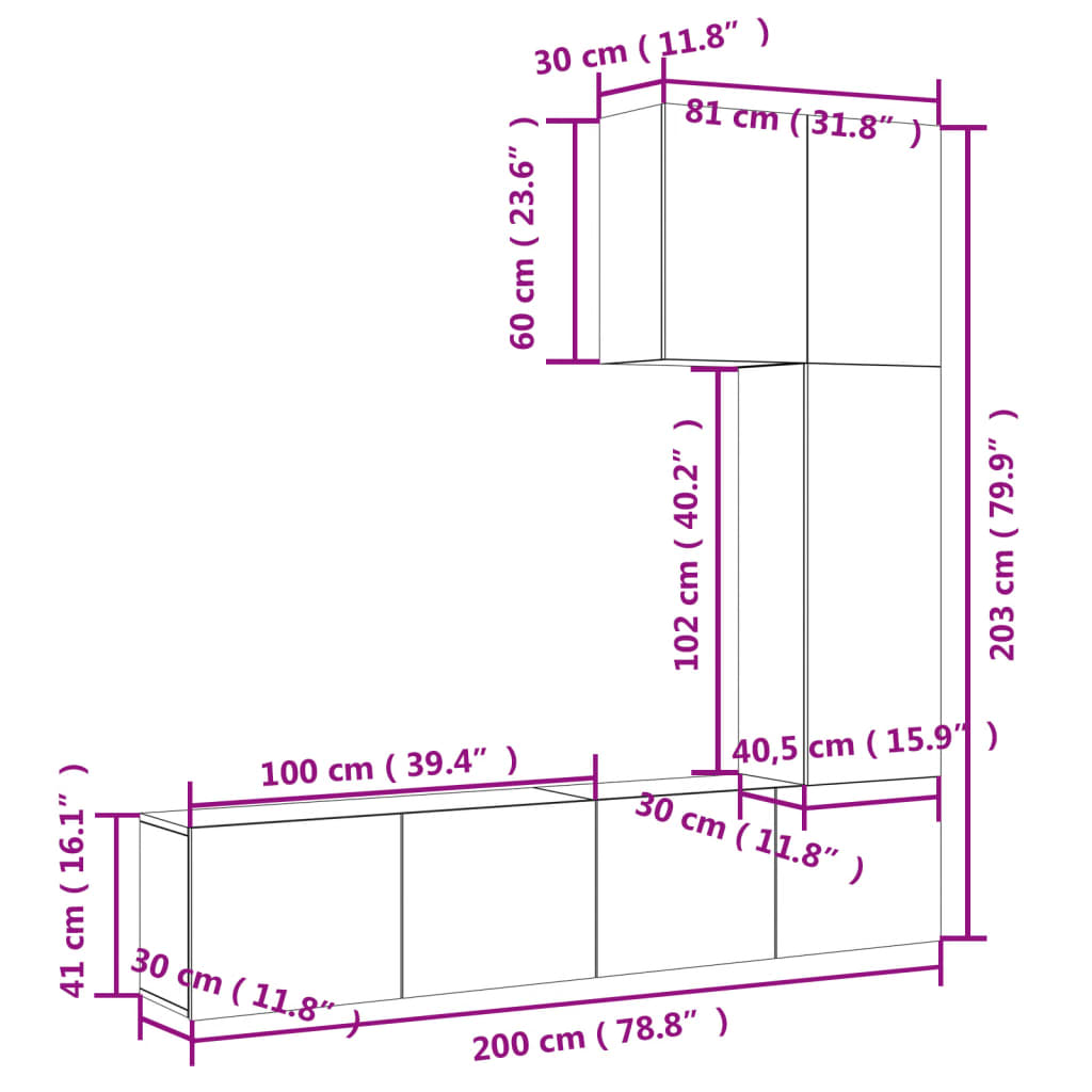 vidaXL Unités murales TV 5 pcs noir bois d'ingénierie