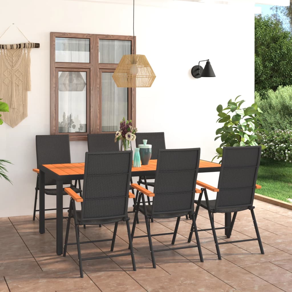 vidaXL Ensemble à manger de jardin 7 pcs noir et marron