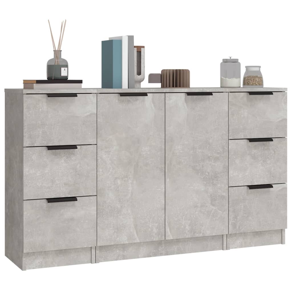 vidaXL Buffets 3 pcs gris béton bois d'ingénierie