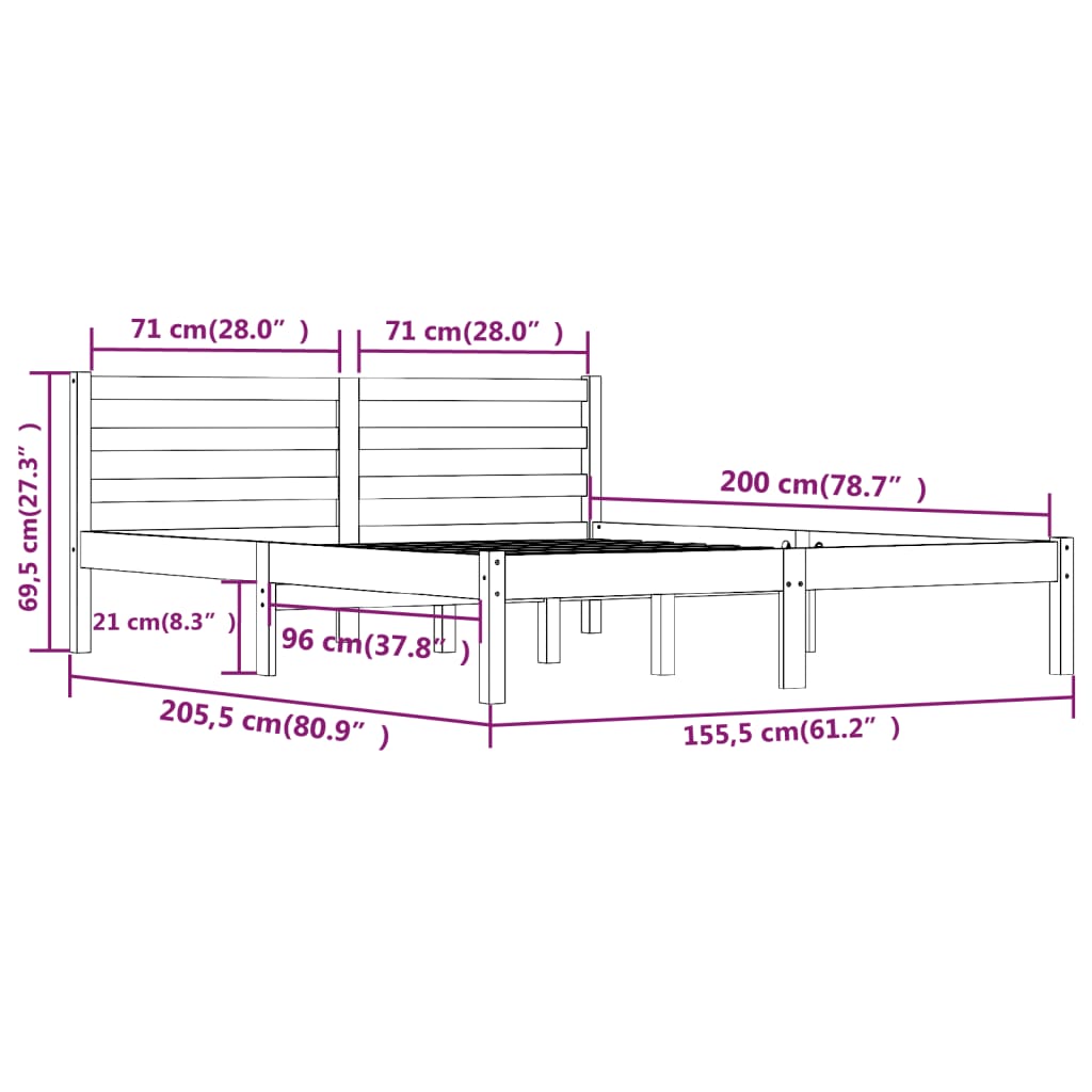 vidaXL Cadre de lit Bois de pin massif 150x200 cm Blanc très grand