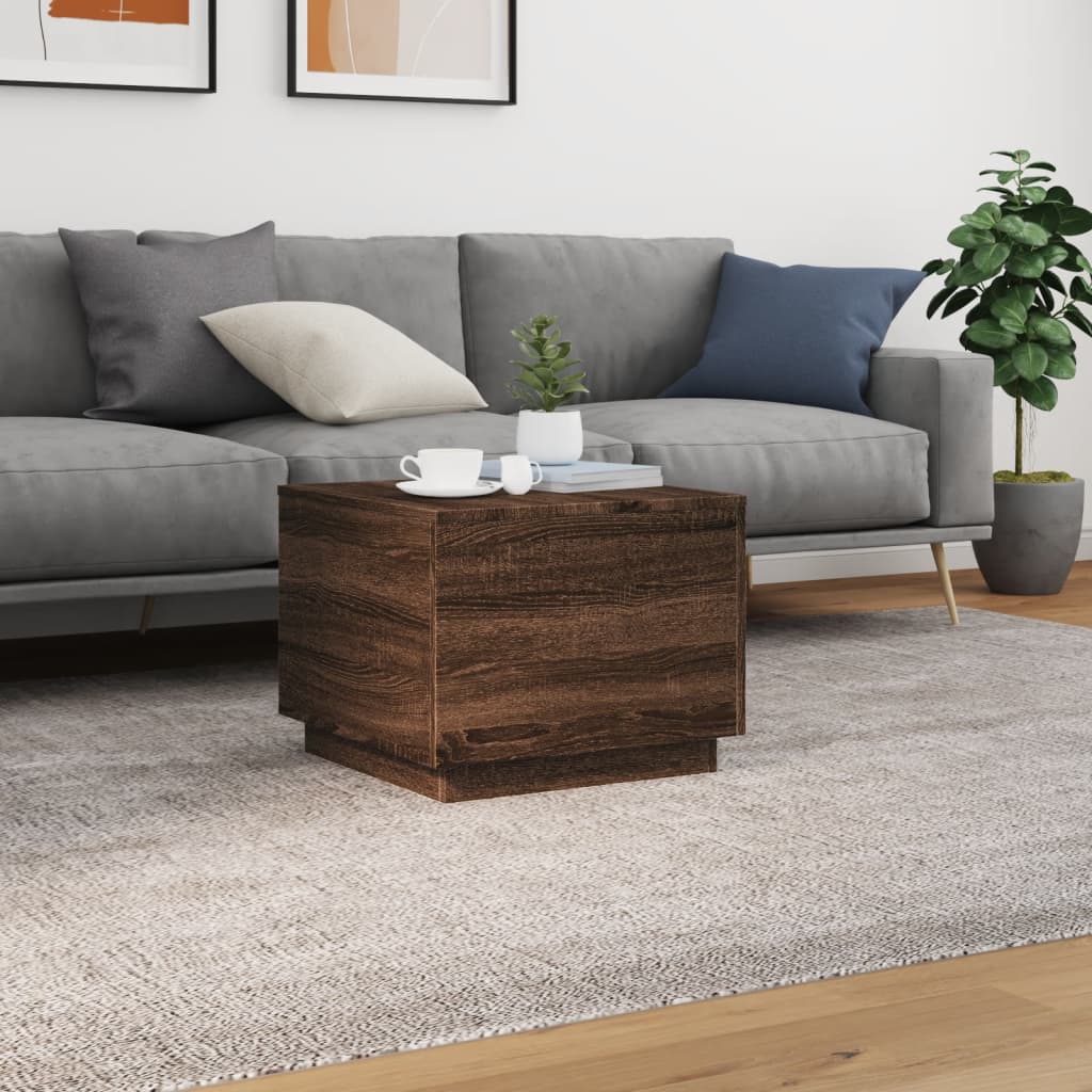 vidaXL Table basse avec lumières LED chêne marron 50x50x40 cm