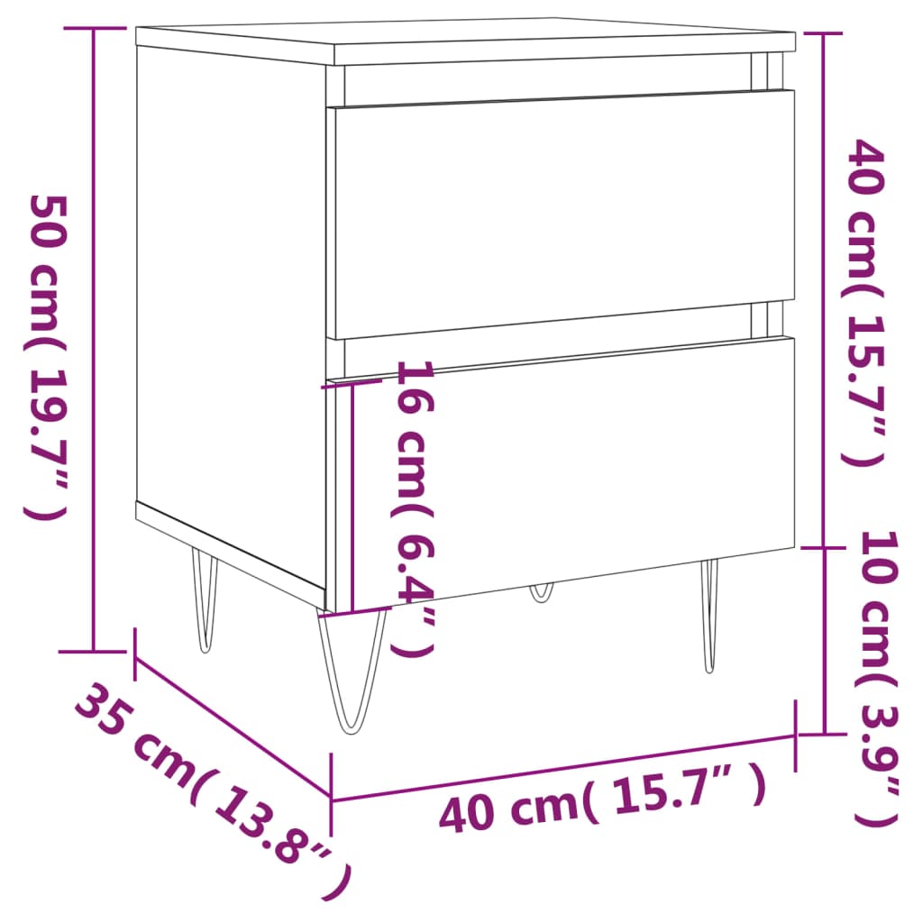 vidaXL Tables de chevet 2 pcs noir 40x35x50 cm bois d’ingénierie