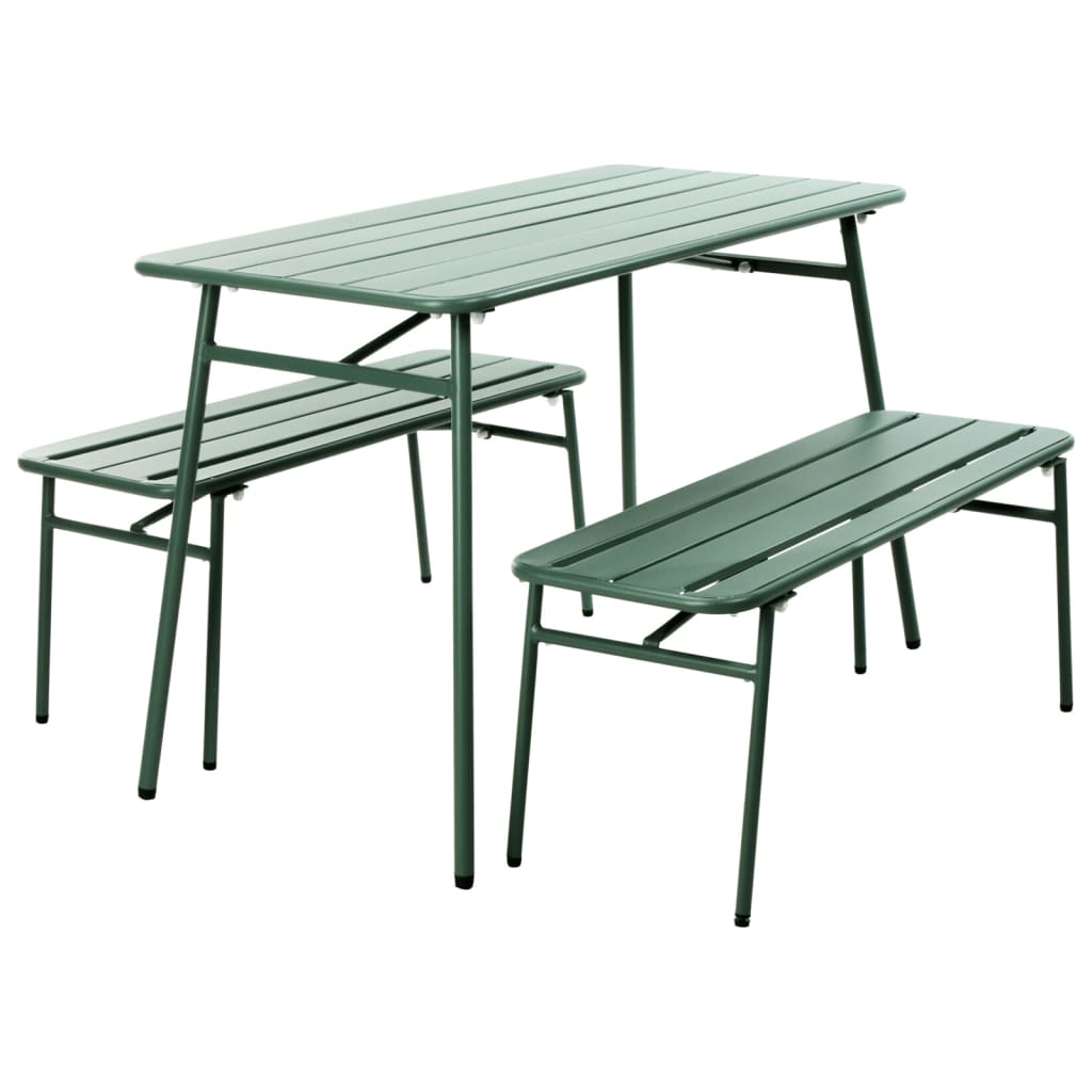 ProGarden Ensemble de table et bancs de jardin 3 pcs acier vert